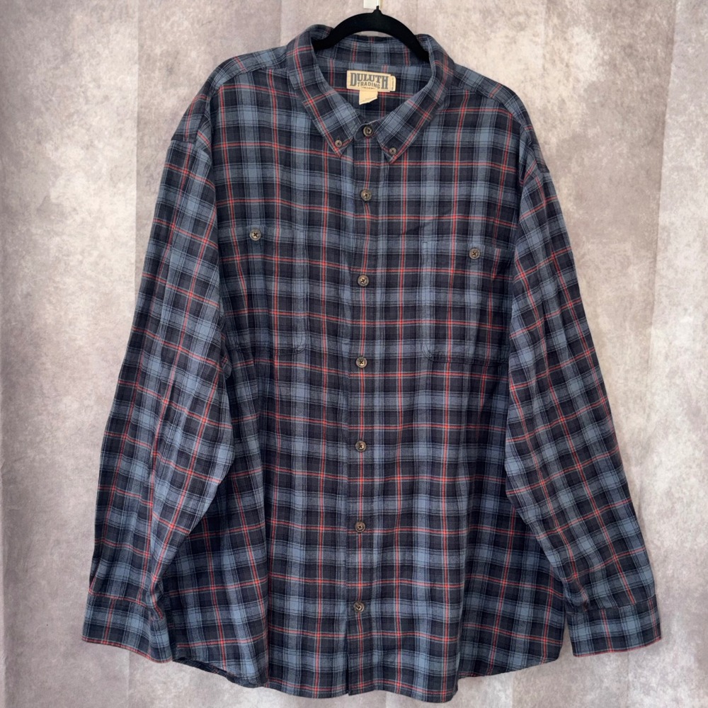 Duluth Trading Co Plaid Button Down Mens 3XL Blue Red Rugged Big & Tall